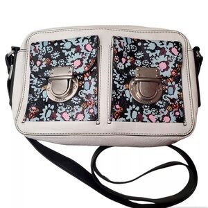 Fossil Riley Leather Crossbody Bag Top Floral Bag White Black Multi Pebble Purse